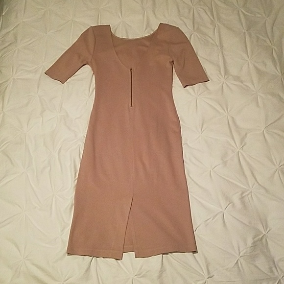 Beige Stretch Knit Midi Dress - Picture 3 of 4